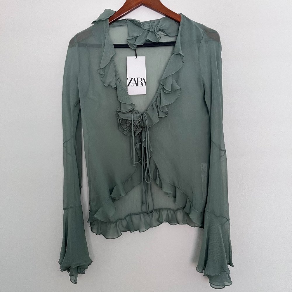 Front tie sheer blouse